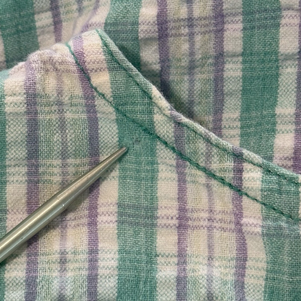 Vintage Womens Plaid Cotton Midi Dress L Green Button Front Prairie Cottagecore - Picture 4 of 9